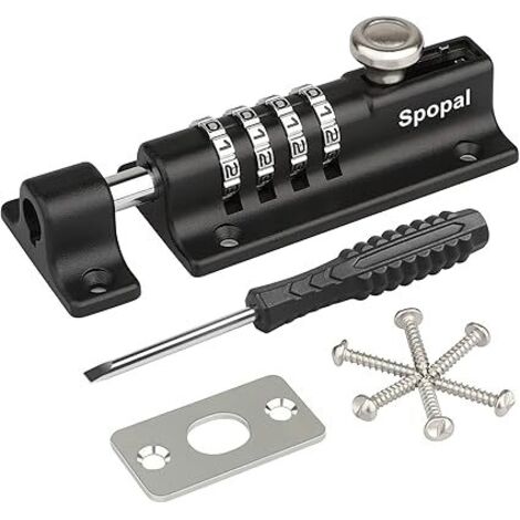 Loquet de Verrouillage à Combinaison,[Avec un tournevis] Verrou de Porte à Code, Imperméable Verrou à Combinaison à 4 Chiffres avec Vis de Fixation de Sécurité pour Armoire, Garage, Hangars
