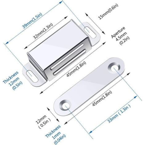 Loquet Magnetique. 12 Pièces Aimants loqueteaux magnétiques Placard Aimant Puissant Robuste Jusqu'à 6kg. Pour Tiroirs Porte de Douche Aimanté Armoire Placard. Cabinet. Meubles (45mm-12pc)