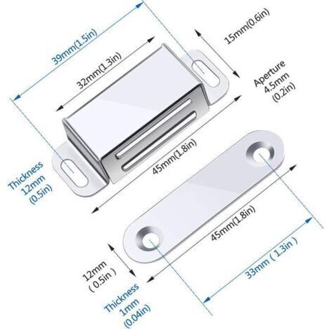 Loquet Magnetique, 12 Pièces Aimants loqueteaux magnétiques Placard Aimant Puissant Robuste Jusqu'à 6kg, Pour Tiroirs Porte de Douche Aimanté Armoire Placard, Cabinet, Meubles (45mm-12pc)--TRIMEC