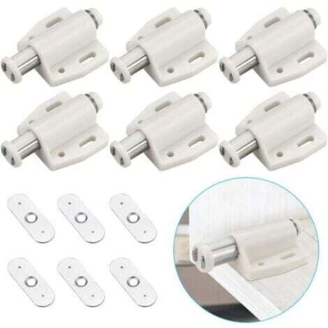 Loquet magnétique à pression pour meubles – 6 pièces, fermeture silencieuse, plastique blanc, idéal pour armoires, tiroirs et placards