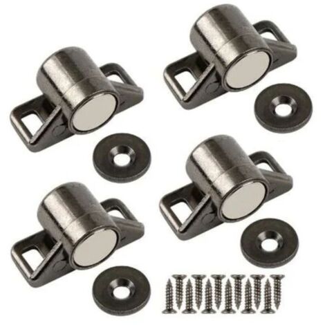 Loquet magnétique en alliage de zinc noir – Lot de 4 – Pour portes coulissantes, armoires et tiroirs – Installation rapide avec accessoires inclus