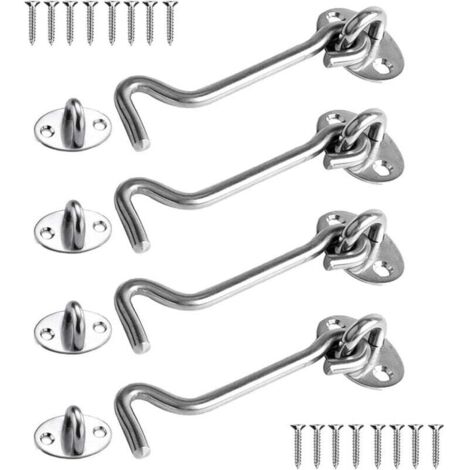 Loquet Port 4 Pièces, Crochet Fermeture Porte, 4 inch Acier Inoxydable Porte Loquet, Verrou Portail pour Serrures Porte de Grange Salle de Bain Fenêtre Porte Coulissante (Silver)