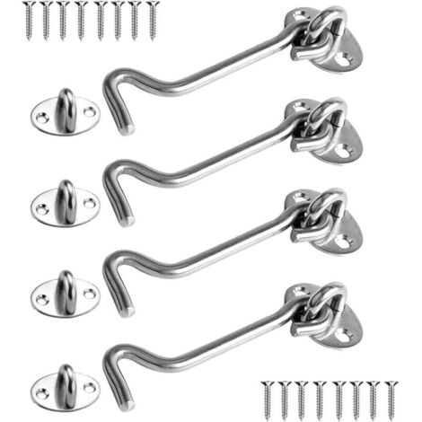 Loquet Port 4 Pièces, Crochet Fermeture Porte, 4 inch Acier Inoxydable Porte Loquet, Verrou Portail pour Serrures Porte de Grange Salle de Bain Fenêtre Porte Coulissante (Silver)