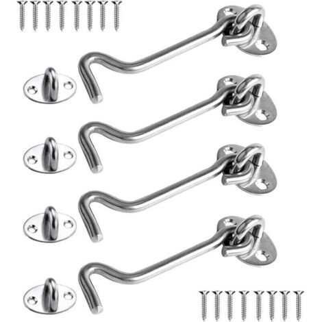 Loquet Port 4 Pièces, Crochet Fermeture Porte, 4 inch Acier Inoxydable Porte Loquet, Verrou Portail pour Serrures Porte de Grange Salle de Bain Fenêtre Porte Coulissante (Silver)