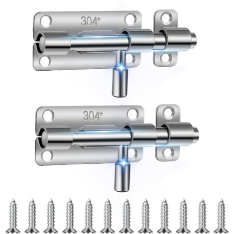 Loquet Porte, 4 Pièces 304 Targette de Porte Exterieur, Verrou Porte Exterieur, Loquet de Porte Coulissante en Acier Inoxydable, pour Entrepôt Garage Grange Portail Cour Porte