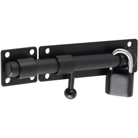 Loquet Porte Exterieur Verrou Coulissante avec Cadenas et 4 Clés, Portail Robuste en Acier Inoxydable, 150MM Longueur, Noir Mat, EMST8060-B