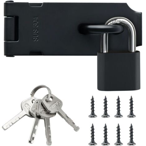 Loquet Porte Exterieur Verrou Portail avec Cadenas, Verrou Porte Interieure en Acier Inoxydable SUS304 pour Armoire, Jardin, Noir Mat, EMST009-B