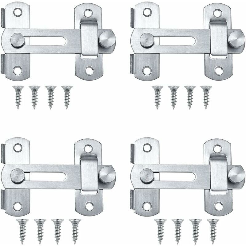 Loquet Porte, Loquet Coulissant, 4 Pcs Loquet De Porte, Loquet De Porte En Acier Inoxydable, Peut Être Utilisé Comme Loquet Coulissant Pour Portes,