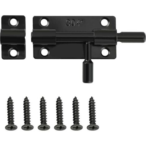 Loquet Porte, Loquets et Verrous Porte Fermoir Pratique, Verrou Exterieur pour Portes, Fenêtres, Clôtures, en Acier Inoxydable SUS304, Verrou Porte Coulissante, Noir