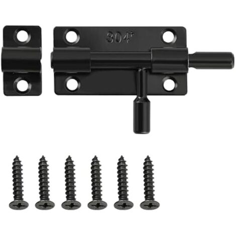 Loquet Porte, Loquets et Verrous Porte Fermoir Pratique, Verrou Exterieur pour Portes, Fenêtres, Clôtures, en Acier Inoxydable SUS304, Verrou Porte Coulissante, Noir