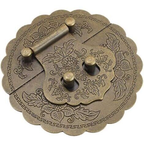 Loquet rond en laiton antique de 10cm avec fermoir en laiton gaufré pour armoire, boîte de meubles, quincaillerie (bronze antique)