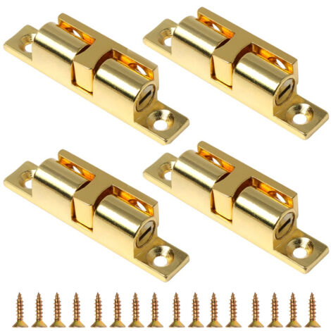 Loqueteau D'armoire Ferme-Portes Loquet À Bille De Porte Laiton Loquet À Double Boule En Laiton Loquet À Double Rouleau Pour Placard Meubles Porte Armoire Loquet Serrure De Portiere (4 Pcs)
