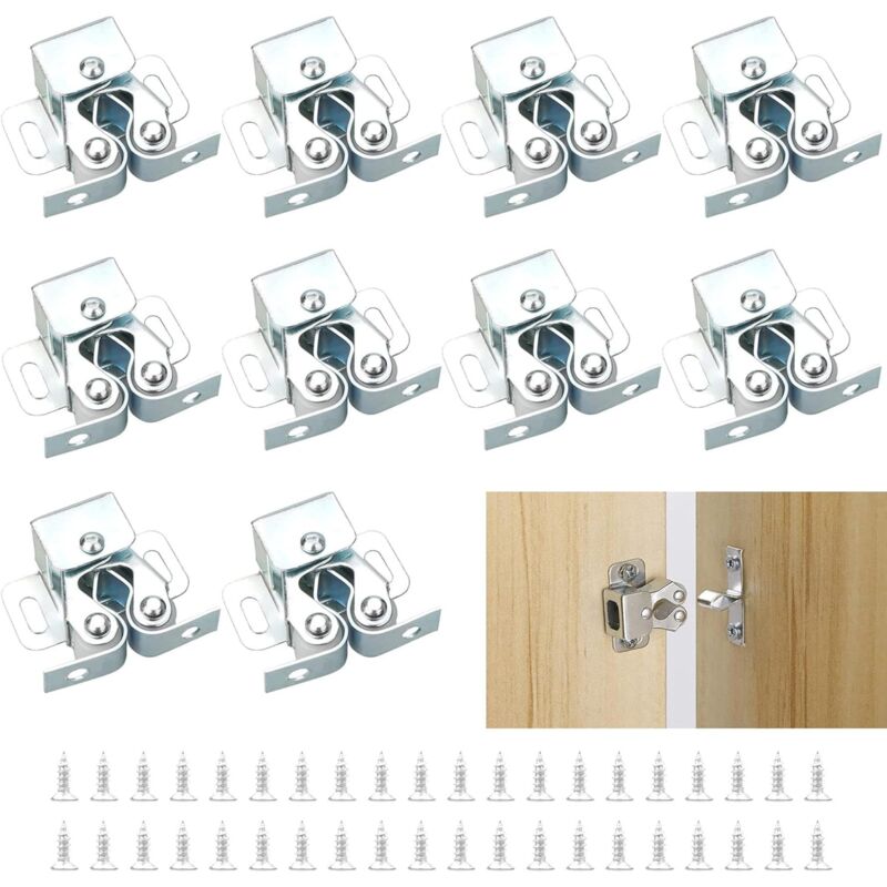 Loqueteaux de Meuble 10 Pièces Fermeture Porte Placard, Loqueteaux de Porte Placard Double Rouleau pour Placard