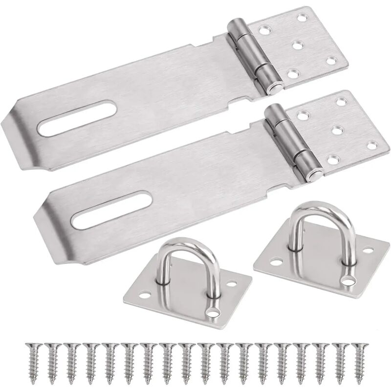 Loquets à Cadenas en Acier Inoxydable 2 Pièces 4 Pouces Fermoir Moraillon Loquet de Porte avec Vis,Argent