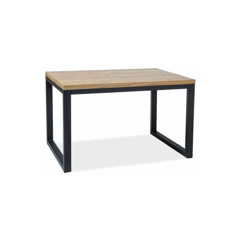 hucoco - loraf table de style industriel pour la salle a manger 120x80x78 cm plateau en bois plaque fixe chene