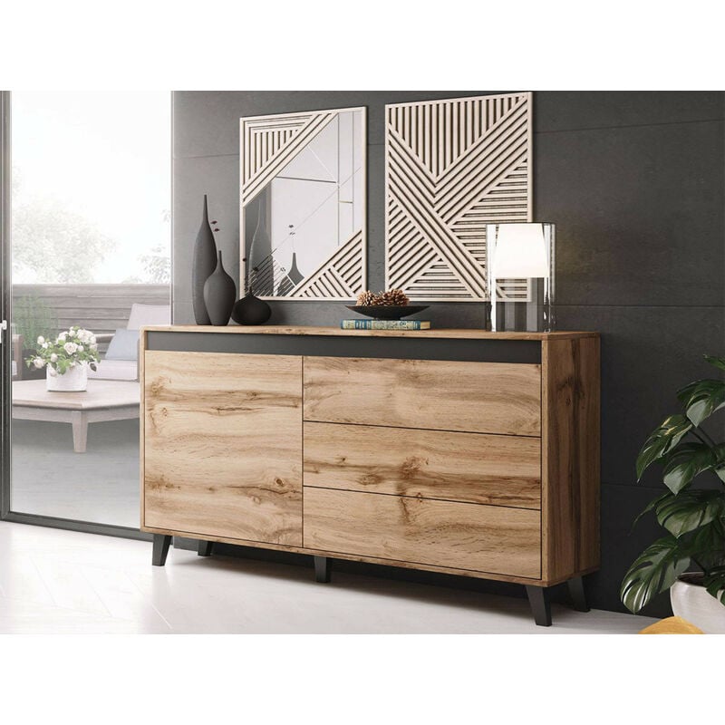 Bestmobilier - Lord - buffet bas - bois et noir - 138 cm - style industriel - bois