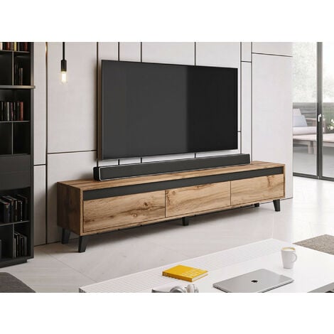 Lord - meuble tv - bois et noir - 185 cm - style industriel - bois - Bois