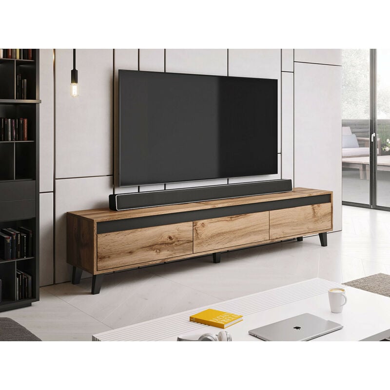 Bestmobilier - Lord - meuble tv - bois et noir - 185 cm - style industriel - bois
