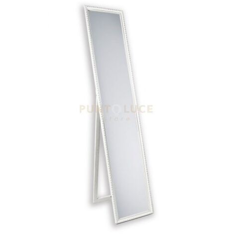 LORELEY SPECCHIO DA TERRA CON CORNICE LAVORATA CON GANCI X INSTALLAZIONE ORIZZONTALE E VERTICALE BIANCO IN LEGNO34X160CM