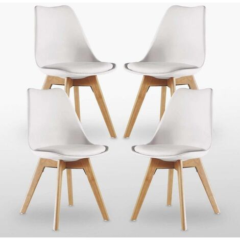 Lorenzo Retro Chair - Plastic Shell | Padded Seat | Wood Legs | Dining Chairs | Classic Design (BLACK SET OF 4)