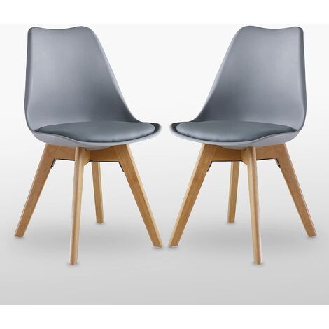 main image of "Lorenzo Retro Chair - Plastic Shell | Padded Seat | Wood Legs | Dining Chairs | Classic Design (GREY SET OF 2)"