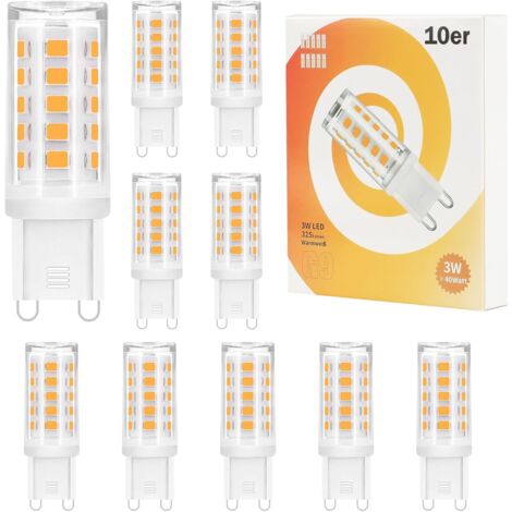 Los mit 10 G9 Led Leuchtmittel -GBLY Warmweiß 3000K LED Lampe 230V Glühbirne 3W Ersatz 28W 30W 40W Halogenlampe, G9 Sockel Glühlampe, Klein Birne Energiesparlampe, Nicht Dimmbar