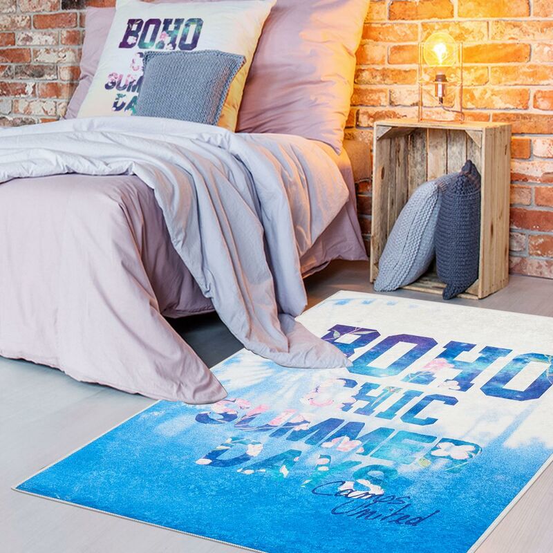 

Boho niño alfombra azul poliéster campos de poliéster - Bleu
