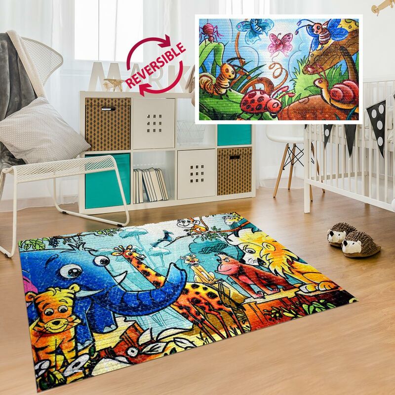 

Alfombra infantil multicolor de poliéster reversible - Multicolore