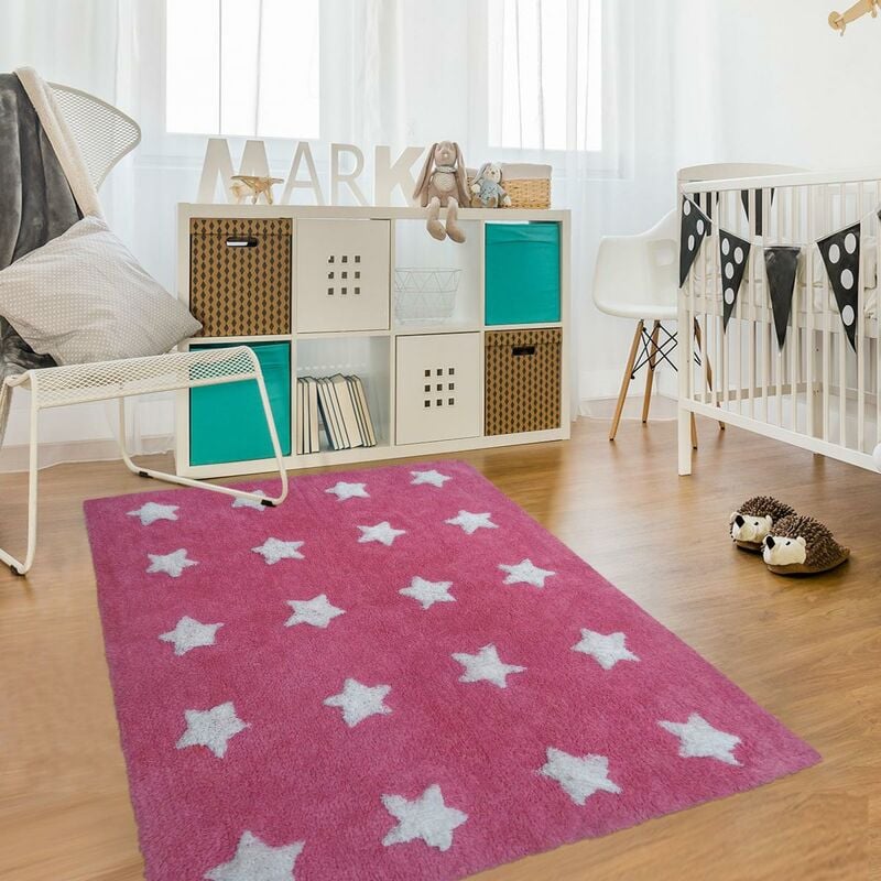 

Los niños alfombra 60x110 cm rectangular estrella rosada habitación Handtuft algodón - Rose