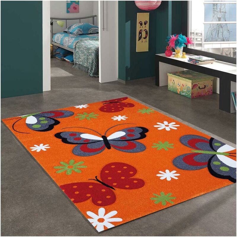 

Alfombra para niños mariposa hecha de polipropileno crema - Orange