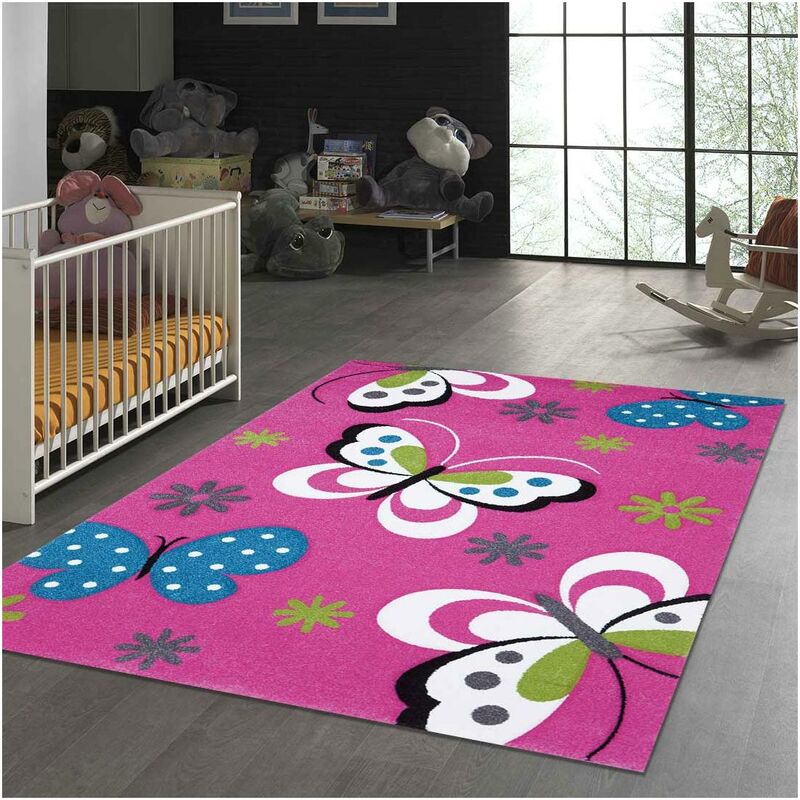 

Dezenco - Alfombra para niños mariposa hecha de polipropileno crema - Rose