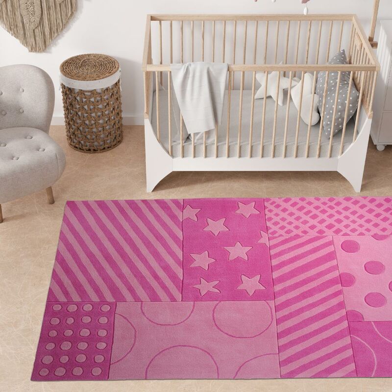 

Los niños alfombra 70x140 cm rectangular barras y estrellas Rose Room Handtuft adecuados para calefacción por suelo radiante - Rose