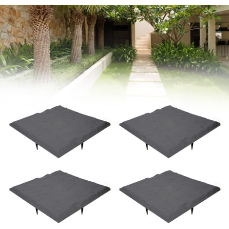 Losas decorativas para caminos, fabricadas en resina de polipropileno con 4 anclajes al suelo, color gris antracita, 39,3 x 39,3 cm, juego de 4 losas y 16 anclajes, resistentes a la intemperie.