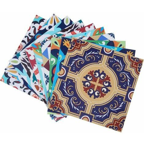 LOST Autocollants pour Carreaux de Taille 20x20cm, Adhésive Stickers Carrelage en PVC Imperméable, Stickerscarrelage Auto-adhésif pour Salle de Bain et Cuisine, Style Méditerranéen 10 Pieces（Multicolo