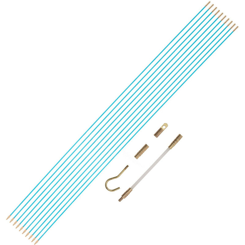 Lot 10 Baguettes tire fils longueur 1 mètre - Tire fil électriques Fibre de verre - Kit installation pour Cable avec accessoires