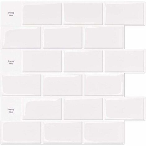 Lot 10 Carrelage Autocollant Métro Blanc Vinyle 3D 30x30cm