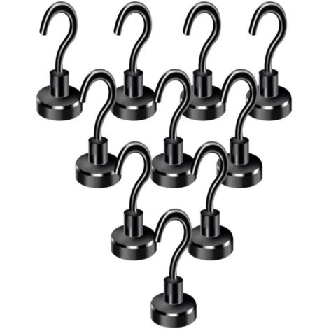 Lot 10 crochets magnétiques robustes noirs – Support jusqu'à 10kg, fixation sans perçage