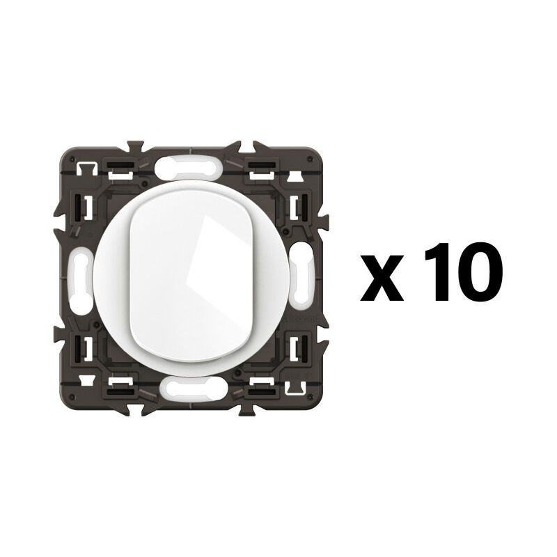 Legrand - Lot 10 interrupteurs ou va-et-vient 10AX Céliane, enjoliveurs Blanc et supports (CL1001)