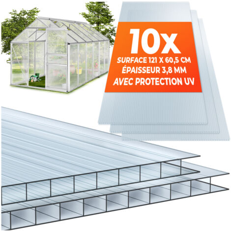 Tectake – Lot de 10 plaques doubles en polycarbonate découpables 121x60,5x0,4cm – Surface totale 7,32 m² – Résistance UV – Isolation thermique