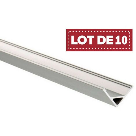 Lot 10 - Profil en aluminium 1M 45º pour bande LED, Bouchons transparent et clips inclus - Digilamp