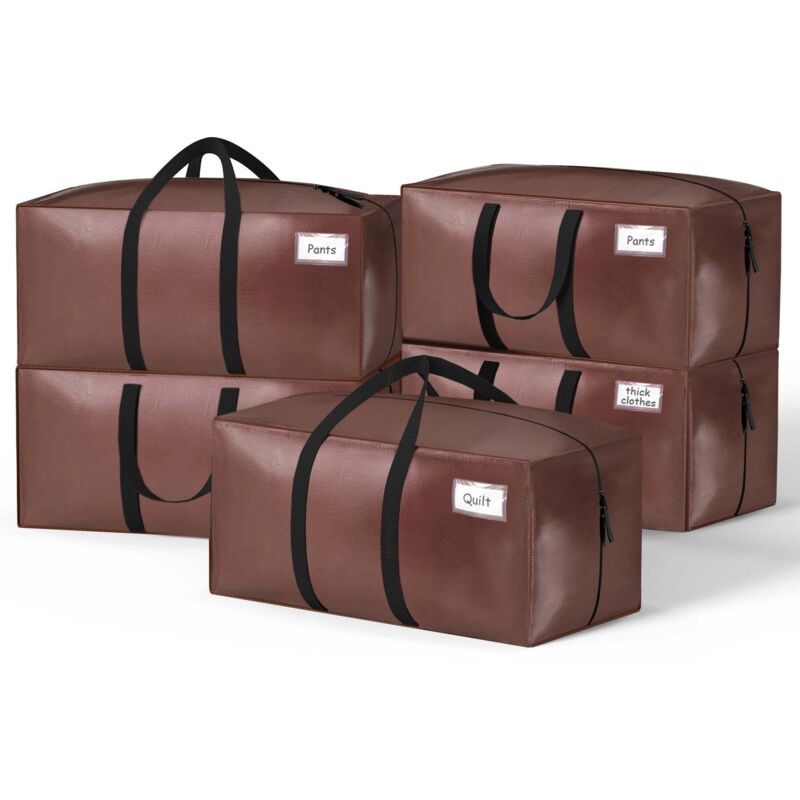 VOUNOT® Lot de 5 sacs de déménagement grand format - sacs de rangement avec sangles de sac à dos et poignée - marron