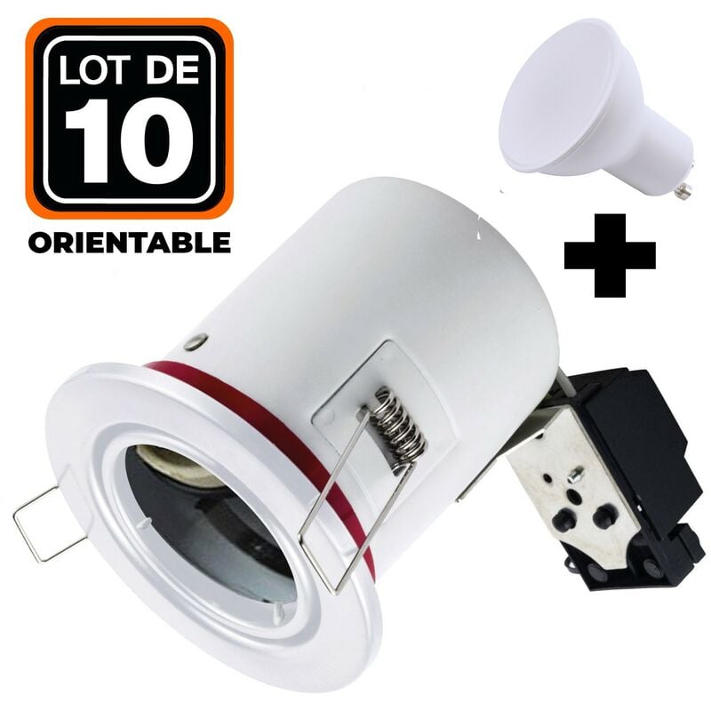 10 Spots bbc Orientable Blanc IP20 + Ampoule GU10 7W Blanc Froid