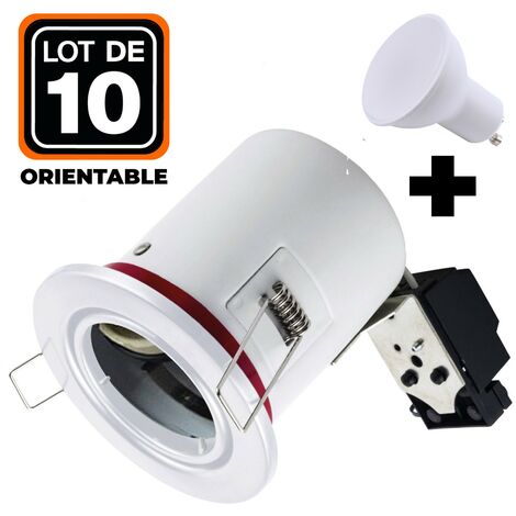 Lot 10 Spots BBC Orientable Blanc + Ampoule GU10 7W Blanc Neutre + Douille - Blanc Neutre 4500K