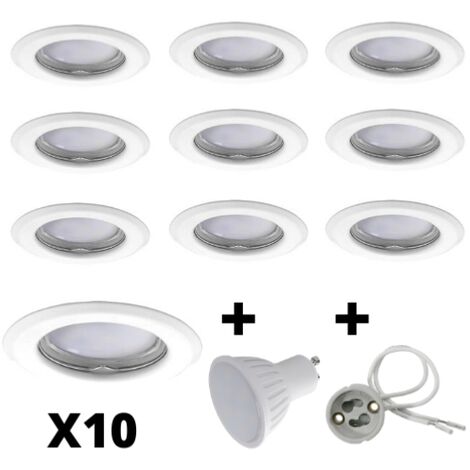 Lot 10 Spots Led GU10 Encastrables Blancs Led 7W rendu 50W 120 Blanc Neutre