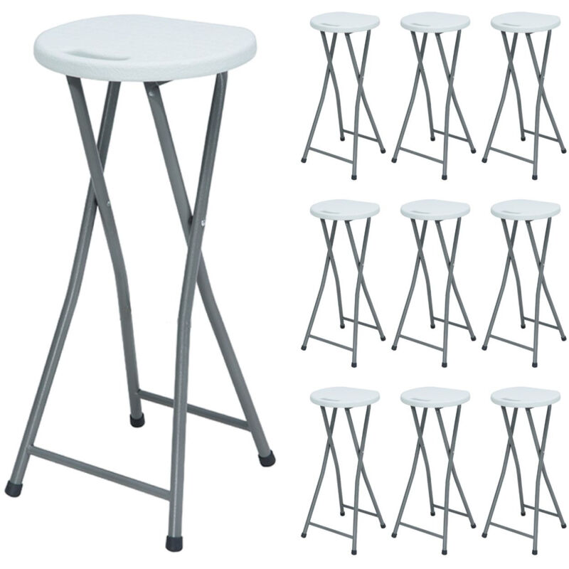 Lot 10 Tabourets hauts pliants blancs 30x76cm 7house