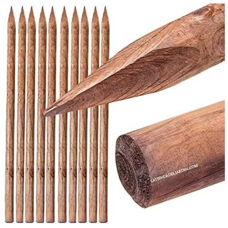 Lot 10 x Poteau en bois, Tuteur d'arbre avec pointe de 150 cm, diamètre 8 cm