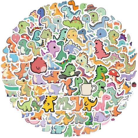 Lot 100 autocollants dinosaures PVC imperméables réutilisables, éducatifs scrapbooking/enfants