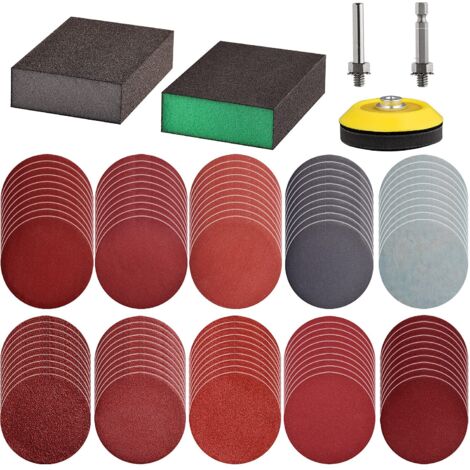 Lot 100 Disques Abrasifs 75mm pour Perceuse, Papier Ponçage Auto-agrippant P80-3000 avec Plateau 6,35mm et Éponge
