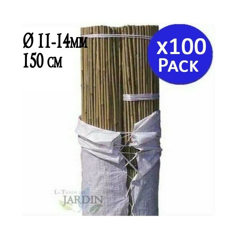 Tuteur en Bambou 150 cm, 11-14 mm (Pack 100). Baguettes de bambou, canne de bambou écologique pour soutenir les arbres