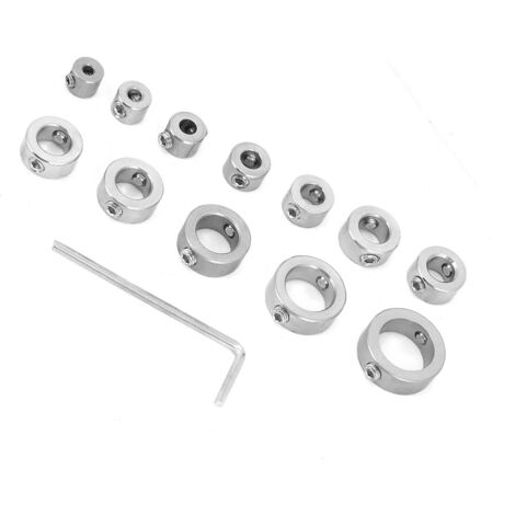 Lot 12 bagues butée profondeur perçage inox  Tailles 3 à 16mm  Limite profondeur foret  Pour perceuse à main ou colonne